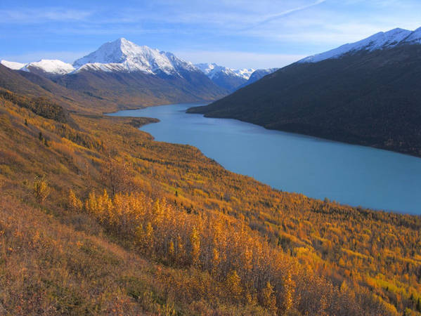 Ở Alaska, bạn sẽ cảm giác như lúc nào cũng đang được sống giữa thiên nhiên hoang dã, ngay cả khi đang ở trong một thành phố lớn. Lái xe từ Anchorage đến hồ Eklutna Lake, một nơi lý tưởng cho môn chèo thuyền kayak.