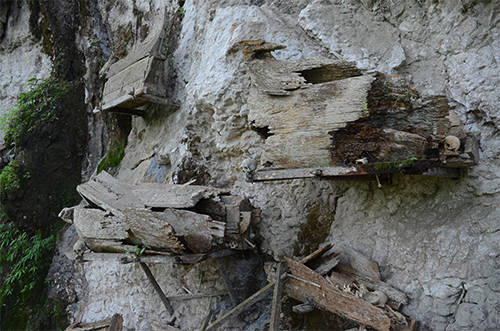 Xác người được treo lơ lửng trên vách đá ở Toraja. Ảnh: Phong Vinh.