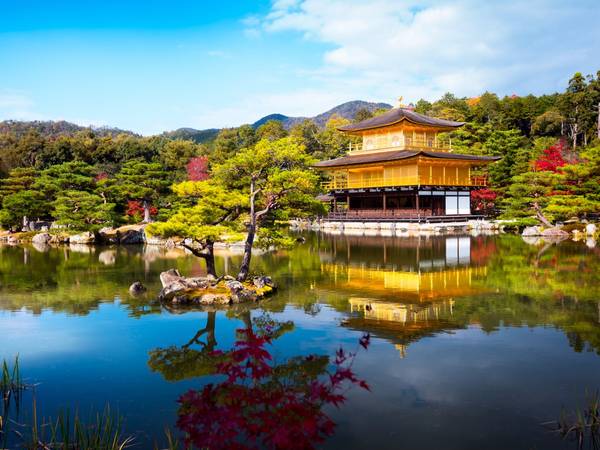 Một trong những ngôi đền nổi tiếng nhất là đền dát vàng Kinkaku-ji nằm yên ả trên mặt hồ… - Ảnh: Patrick Foto / Shutterstock