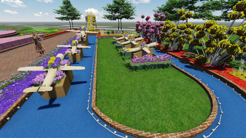 Mô hình dự án xây dựng sân bay Quốc tế Long Thành cũng được đưa vào trong không gian thiết kế thể hiện sự khao khát dự án sân bay Long Thành tại tỉnh Đồng Nai sớm được triển khai thực hiện.