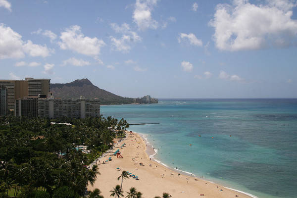 Quang cảnh nhìn từ tầng 18, Khách sạn Hilton Hawaiian Village, Waikiki, Oahu, Hawaii.