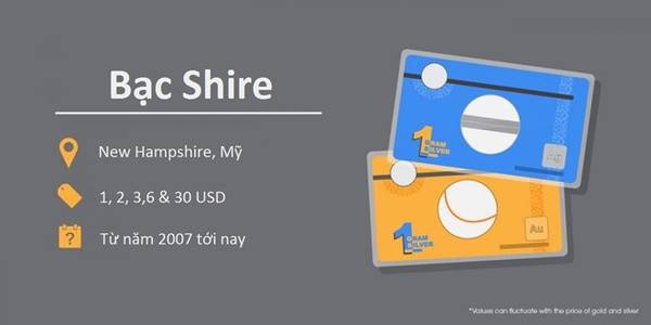 Bạc Shire: Đồng bạc Shire được làm từ một tượng bạc và vàng nhỏ, với kích cỡ bằng thẻ tín dụng. Đây là loại tiền địa phương của New Hampshire, nhưng người sáng tạo ra chúng khẳng định đã nhận được đơn đặt hàng từ khắp nơi trên thế giới.