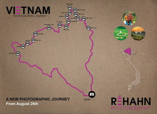 Bản đồ các địa điểm, tỉnh thành ở miền Bắc Việt Nam khi ông Réhahn dừng chân chụp ảnh - Ảnh: Réhahn