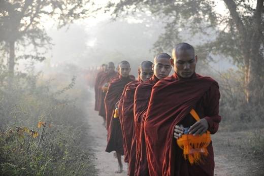  Các nhà sư hành hương vào buổi sớm. Được biết, Myanmar có khoảng 500.000 tăng ni và đạo Phật có ảnh hưởng rất lớn ở đất nước này. Thực tế cho thấy, cuộc sống của người dân luôn gắn liền với các nghi lễ Phật giáo. (Nguồn: Internet)