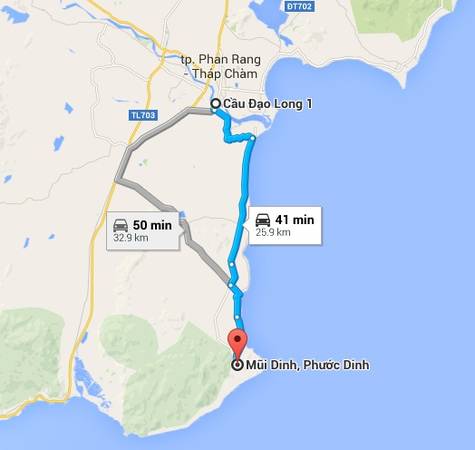 Từ Phan Rang đến mũi Dinh khoảng 30km.