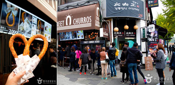 Du khách thường phải xếp hàng dài để thưởng thức chiếc bánh Churros nổi danh tại đây. Ảnh: Visitkorea