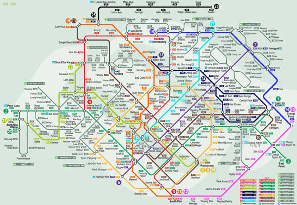 Bản đồ tàu điện ngầm ở Singapore.