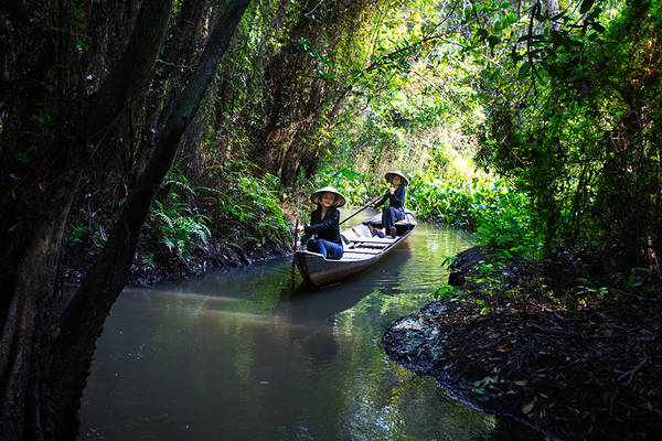 Thuyền len lỏi đi qua những kênh rạch tại khu di tích Xẻo Quýt. Ảnh: Viet Hung/flickr.com