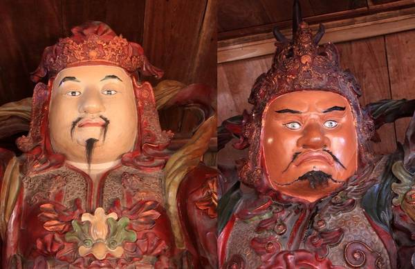 Ở chùa Trung có hai pho tượng Hộ Pháp lớn, một tượng ông Thiện (bên trái), một tượng ông Ác (bên phải).