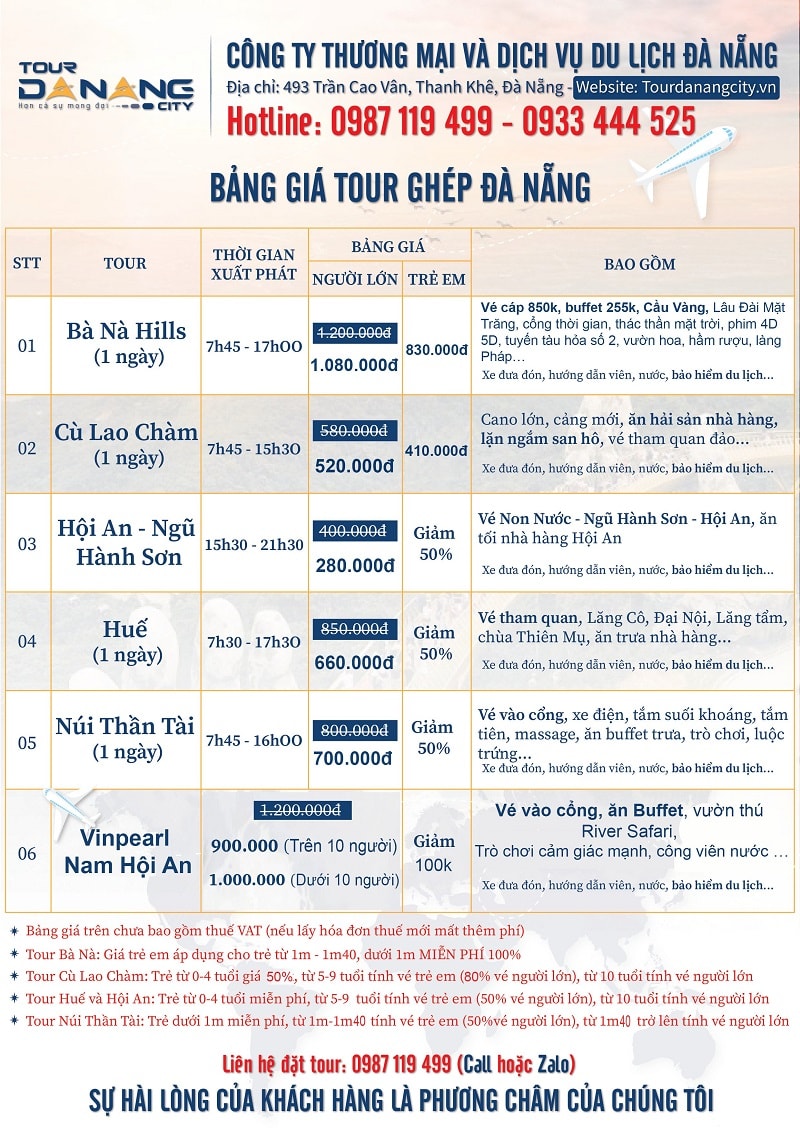 Bảng giá tour du lịch Đà Nẵng