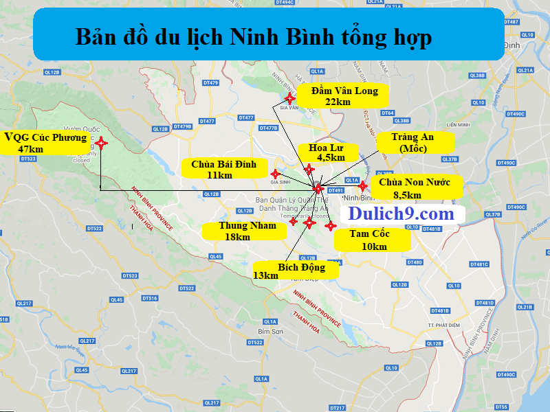 Kinh nghiệm du lịch Ninh Bình. Bản đồ các địa điểm du lịch ở Ninh Bình
