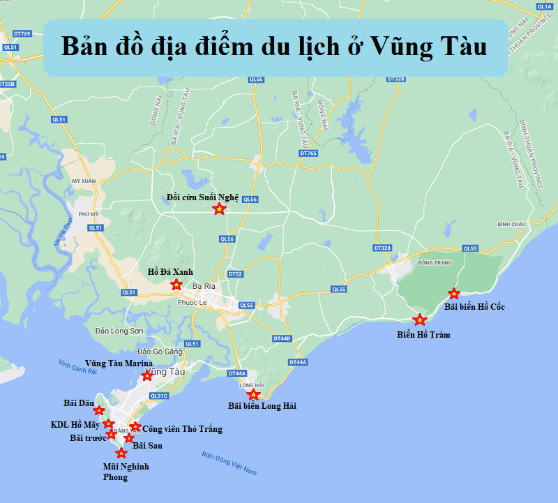 Kinh nghiệm du lịch Vũng Tàu tự túc. Bản đồ địa điểm du lịch ở Vũng Tàu