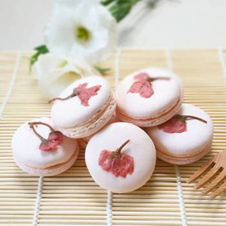 Sakura macaron là một ví dụ tuyệt vời về sự kết hợp tao nhã giữa ẩm thực phương Tây và đất nước Mặt trời mọc. Những chiếc bánh macaron nhỏ xinh luôn nằm trong top những món bánh ngọt được giới trẻ Nhật Bản ưa thích nhất. Ảnh: Proudlypetie.