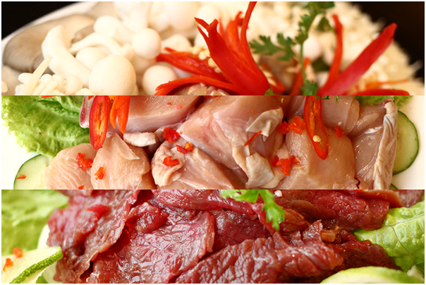Du lịch Sài Gòn - Thịt bò, gà và nấm đều rất tươi