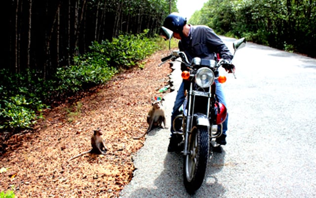 Đi xe máy đến đảo Khỉ (Ảnh: ST)