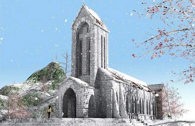 hà thờ cổ Sa Pa phủ đầy tuyết trắng – mang vẻ đẹp Châu Âu