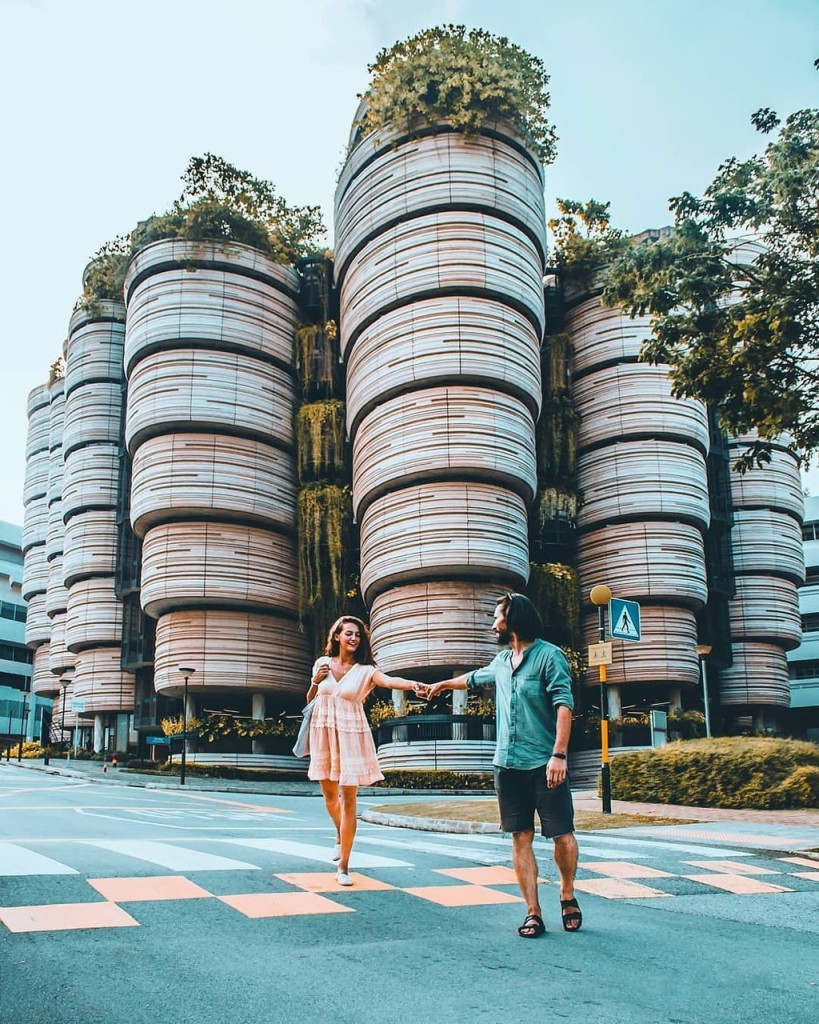 Tòa nhà với hình dáng đặc biệt này có tên The Hive hay còn gọi là Learning Hub, nằm trong khuôn viên Đại học Công nghệ Nanyang, thuộc khu đô thị Đông Jurong, Singapore. Sở dĩ, nơi đây được các tín đồ du lịch gọi là "tòa nhà dim sum" vì có kết cấu gợi liên tưởng đến những chiếc xửng hấp dim sum bằng tre. Ảnh: Things2doinsingapore.