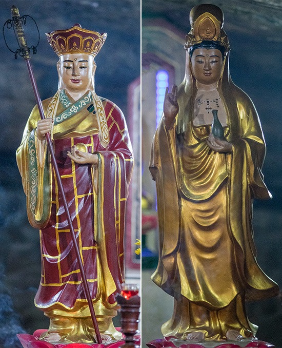 Trong chùa còn có hai pho tượng được người dân đảo Lý Sơn đang làm ăn, sinh sống tại TP HCM cúng dường, gồm tượng Bồ-tát Địa Tạng (trái) và tượng Bồ Tát Quan Thế Âm.