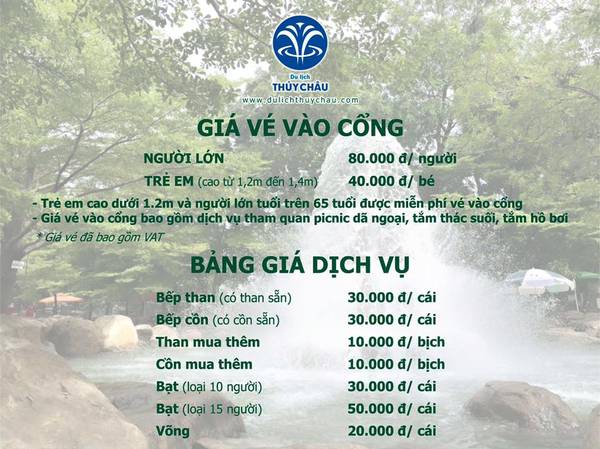 Bảng giá vé tham khảo. Ảnh: dulichthuychau.com