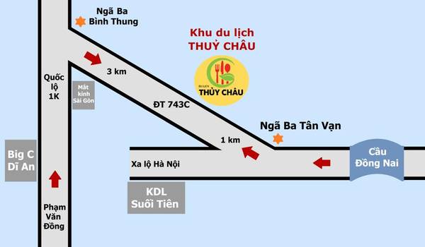 Hướng dẫn đường đi đến Khu du lịch Thủy Châu. Ảnh: Facebook Du Lịch Sinh Thái Thủy Châu