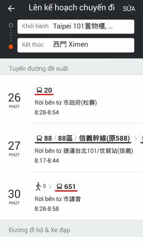 Gợi ý các tuyến đường di chuyển bằng xe bus ở Đài Bắc