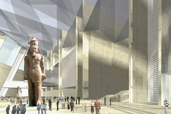 Bảo tàng Đại Ai Cập (mở cửa vào mùa thu 2015) nằm giữa kim tự tháp của Giza và Cairo.