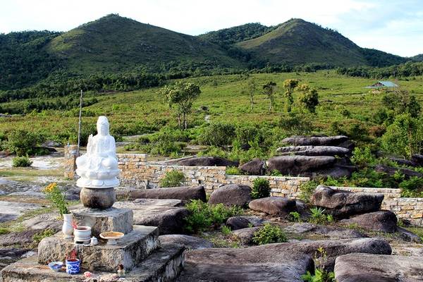 Đỉnh núi là một thung lũng tuyệt đẹp dựa lưng vào ba quả đồi nhỏ với 4 khe suối chảy xuôi gồm khe Lim, khe Hóc, khe Hung và khe nước Đỏ. Nhiệt độ ở đây luôn thấp hơn dưới chân núi 5 - 7 độ C và độ ẩm cao nên có nhiều loài địa lan, phong lan và dương xỉ phát triển. Sim và cây chổi là hai loài mọc phổ biến. Người dân hàng ngày vẫn leo lên đỉnh để cắt cây chổi về bán. Đến mùa sim chín, bạn có thể làm một bữa no nê quanh vài bụi sim trĩu trái. 