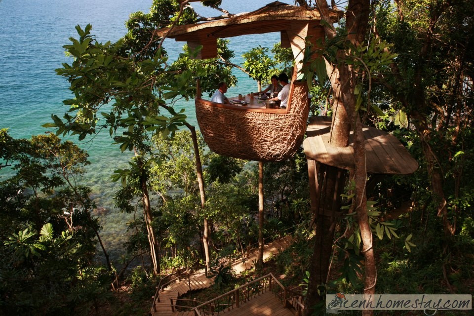 Soneva Kiri Eco Resort ở Thái Lan view lơ lửng trên cây siêu đẹp, phục vụ món cho khách bằng Zipline