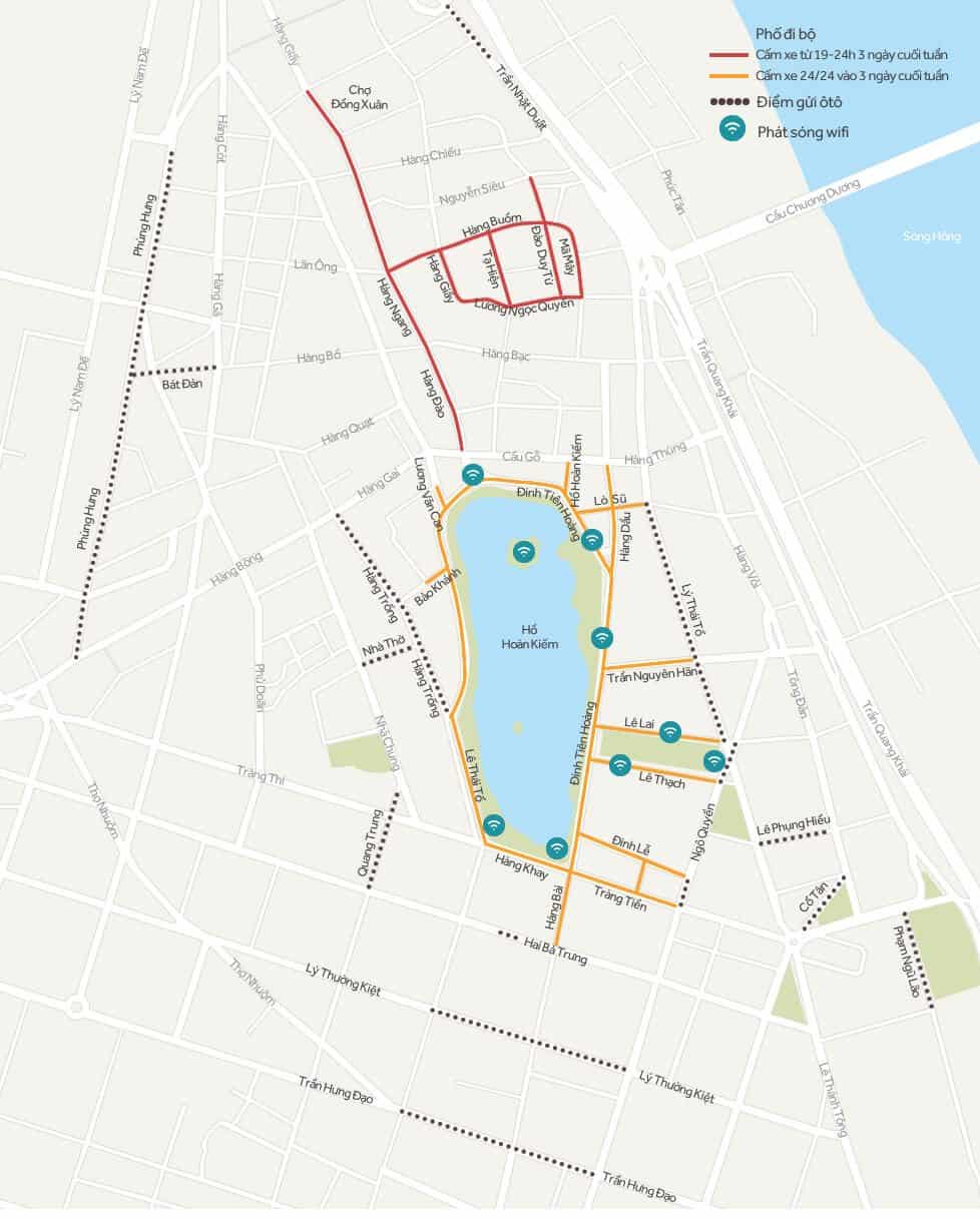 Bản đồ phố đi bộ quanh Hồ Gươm (Hoàn Kiếm - Hà Nội)