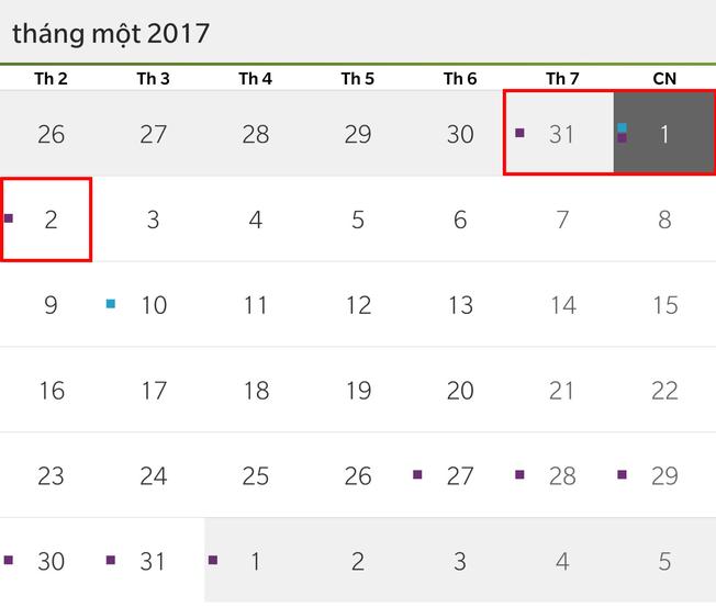 Tết Dương lịch 2017 người lao động được nghỉ 3 ngày