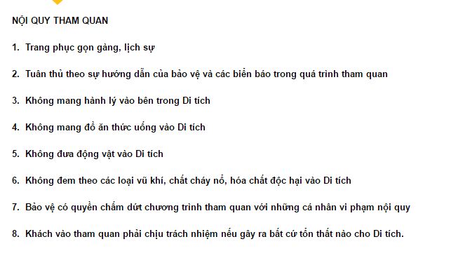 Nội Quy tham quan Dinh Độc Lập 