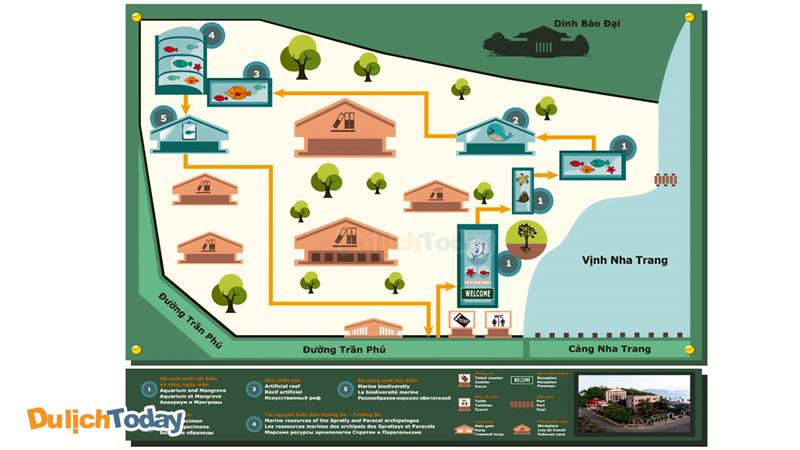 Sơ đồ tham quan các khu trưng bày tại Bảo tàng Hải dương học Nha Trang