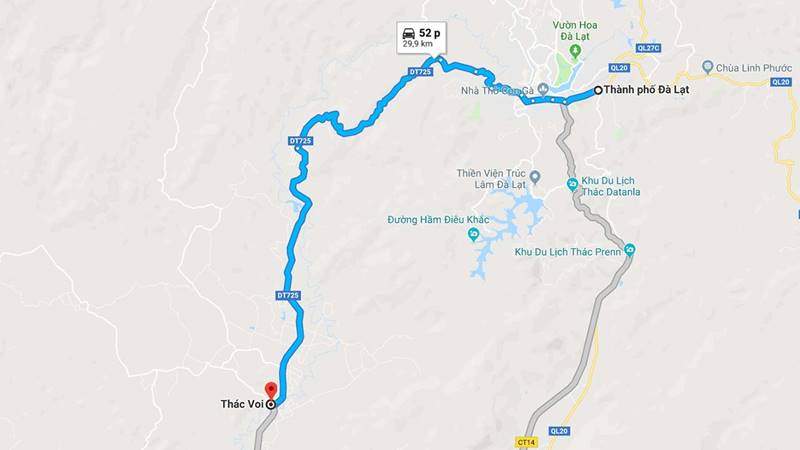 Thác Voi nằm khá xa thành phố Đà Lạt, cách thành phố khoảng 30km