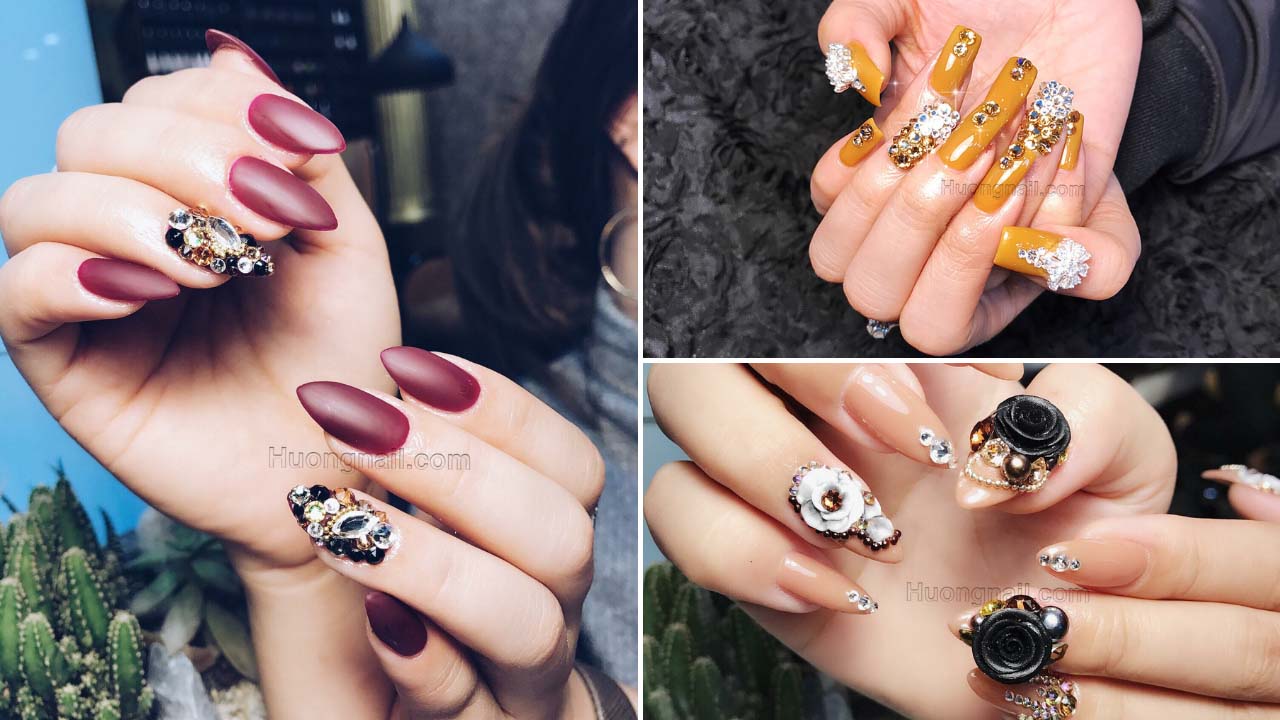 Những bộ móng đính đá Swarovski đẹp mắt tại Hương Nail Hà Nội. Nguồn: Internet