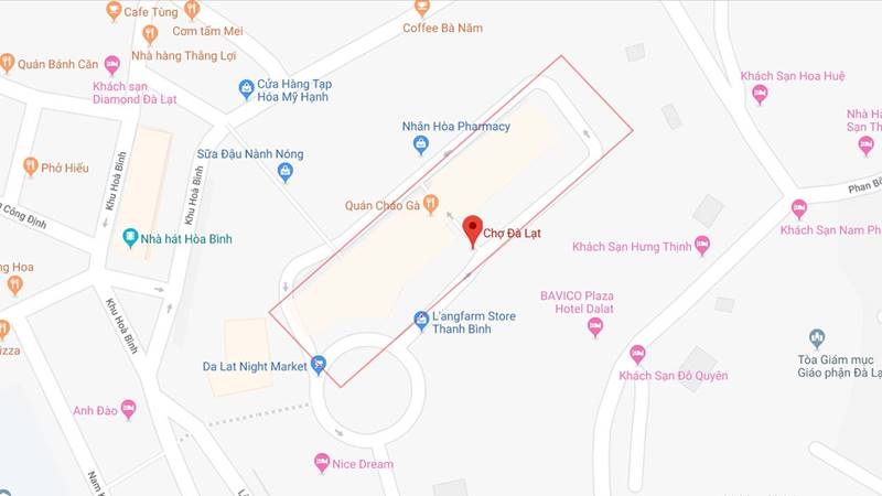 Khu vực chợ Đà Lạt google map