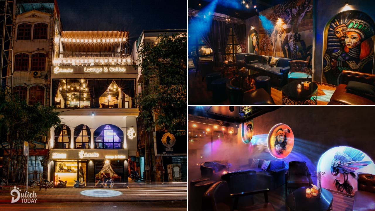 Amelia Lounge & Coffee có 4 tầng với sân thượng thoáng mát nhìn xuống mặt đường Hào Nam