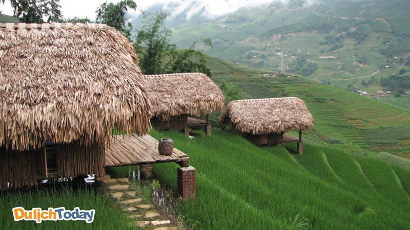 Bungalow ở Hmong Mountain Retreat có tầm nhìn xuống những thửa ruộng bậc thang xanh mướt