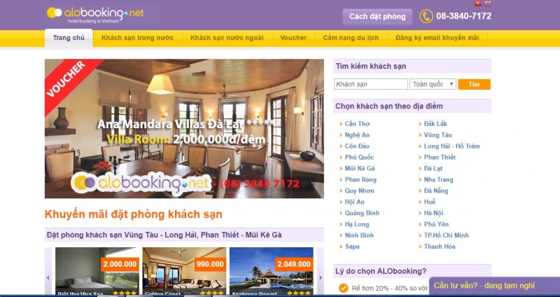 Giao diện website của Alobooking