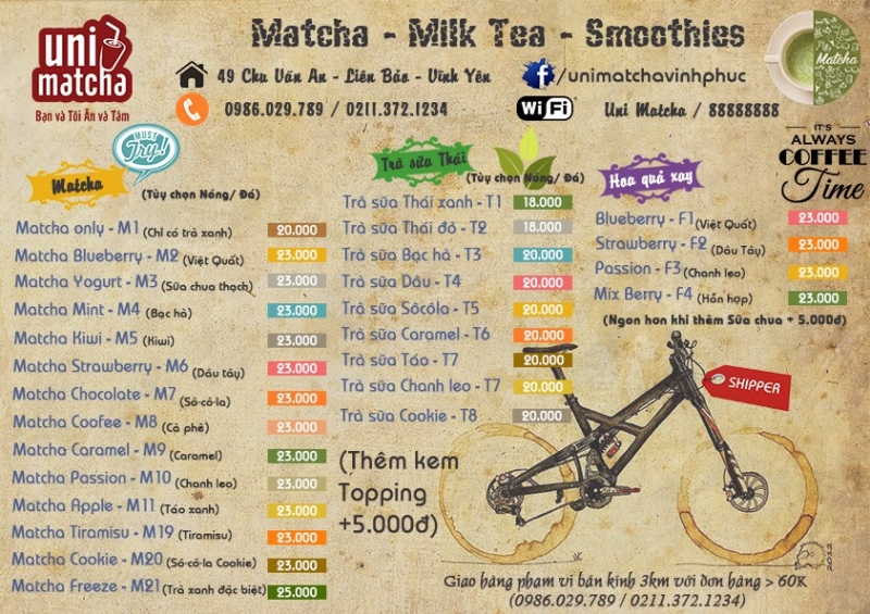 Menu của Uni Matcha