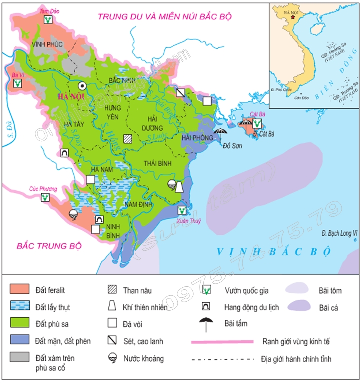 Lược đồ tự nhiên vùng đồng bằng sông Hồng