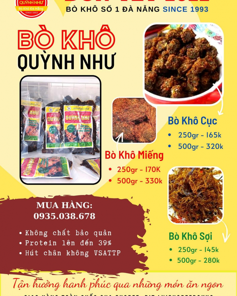 Bò Khô Gia Truyền Đà Nẵng - Quỳnh Như, địa chỉ mua thịt bò khô ngon nhất Đà Nẵng