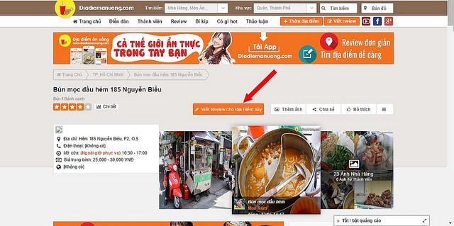 Địa điểm ăn uống không chỉ là một trang web ẩm thực mà còn là một trang về du lịch nổi tiếng hàng đầu của Việt Nam