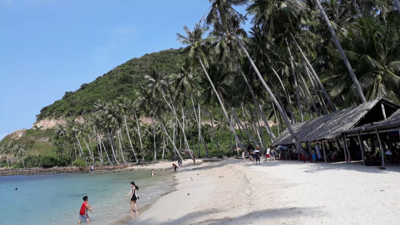 Hàng dừa duyên dáng bao bọc bờ biển làm nên vẻ đẹp dịu dàng cho Bãi Mến