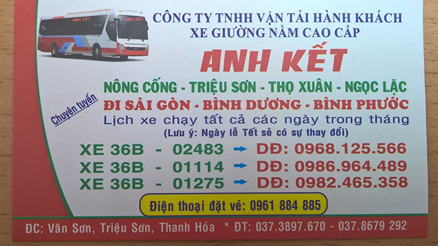 số điện thoại nhà xe anh kết triệu sơn