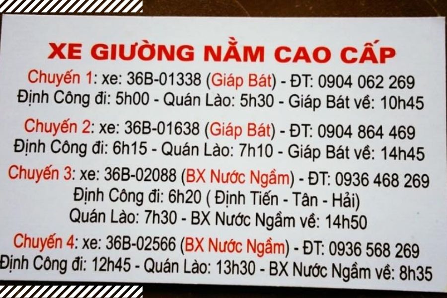 lịch trình nhà xe Công Thoa chạy