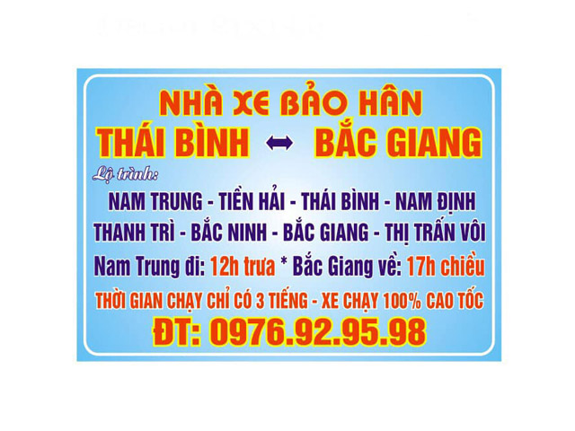 nhà xe bảo hân thái bình đi bắc giang