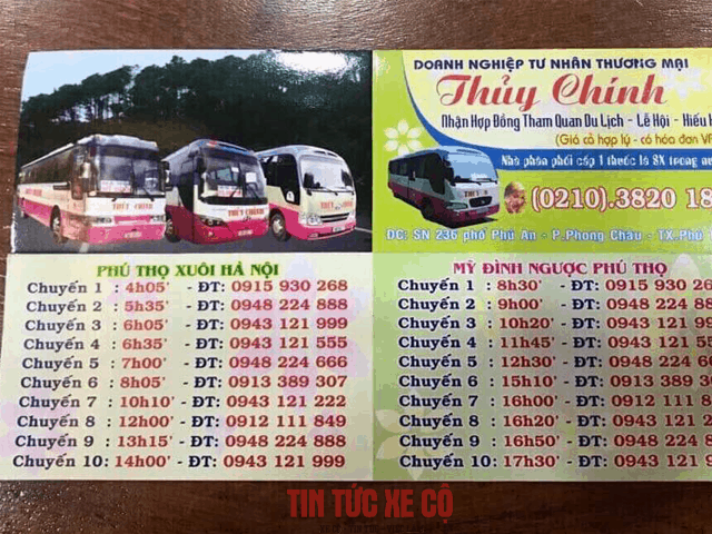 lịch trình xe khách thủy chính phú thọ