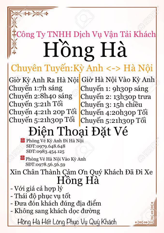 Các tuyến lịch trình nhà xe Hồng Hà chạy