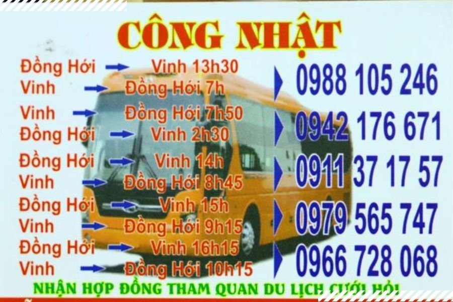 Lịch trình các tuyến Nghệ An –  Đồng Hới, Quảng Bình