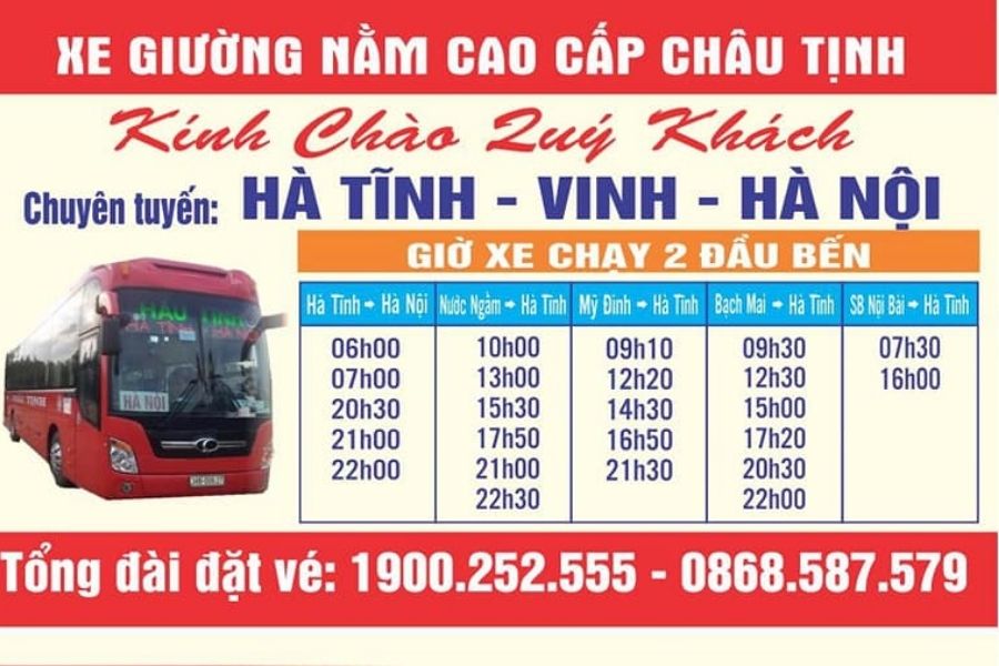 lịch trình nhà xe Châu Tịnh chạy